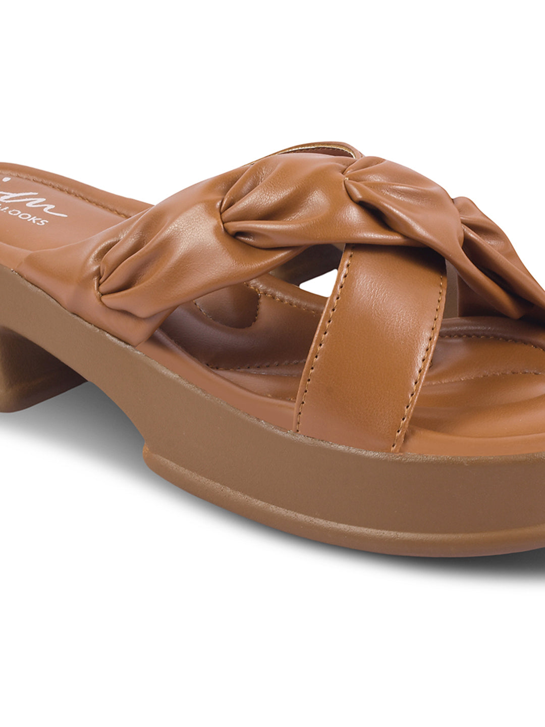 Jm Looks platform sandals featuring a knotted front strap
 Tan