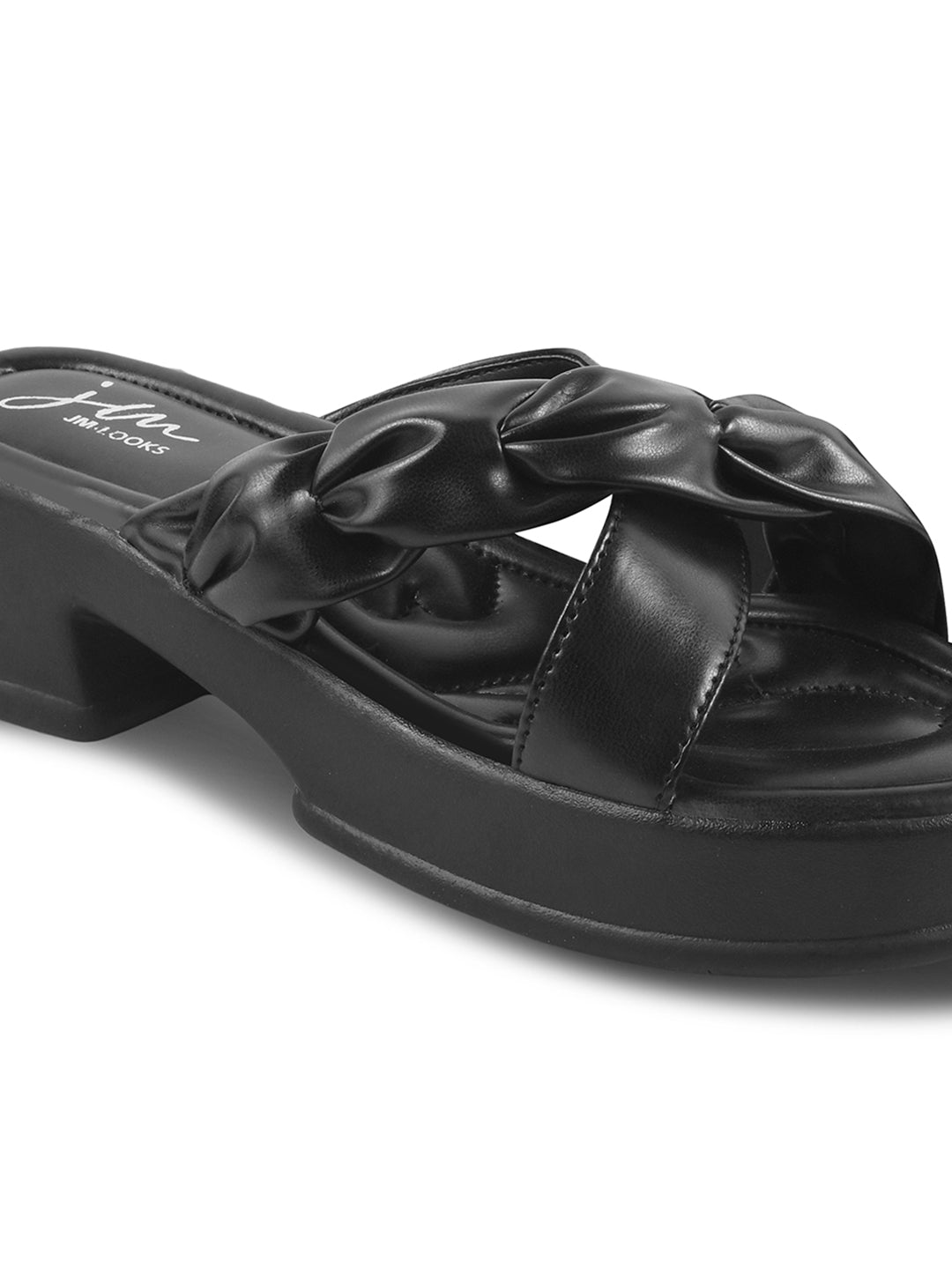 Jm Looks platform sandals featuring a knotted front strap
 Black