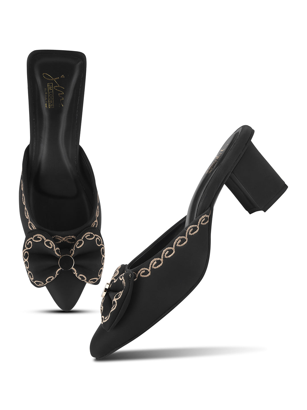 Bow Detail Slip-On Block Heel Mules with Cushioned Insole