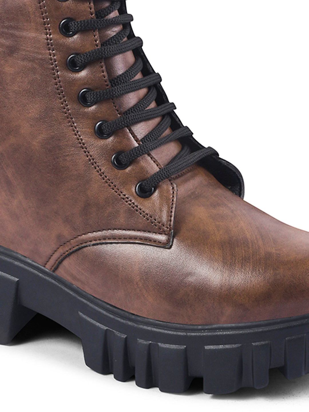 Jm Looks black lace-up combat boots with a heavy-duty lug sole
 Brown