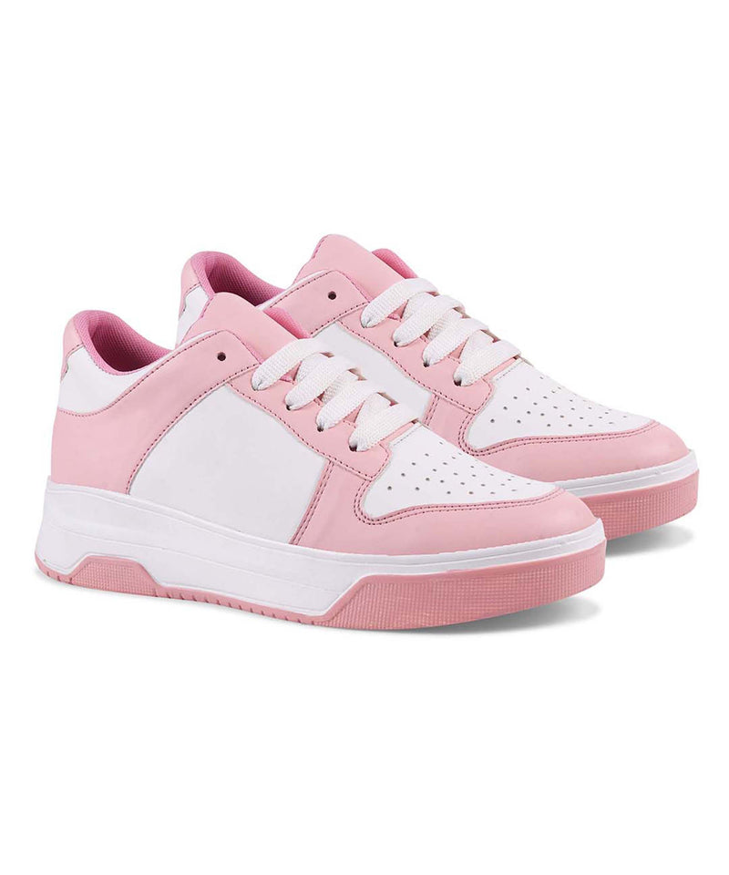 platform lace-up sneakers with a two-tone design and a chunky sole
 Pink