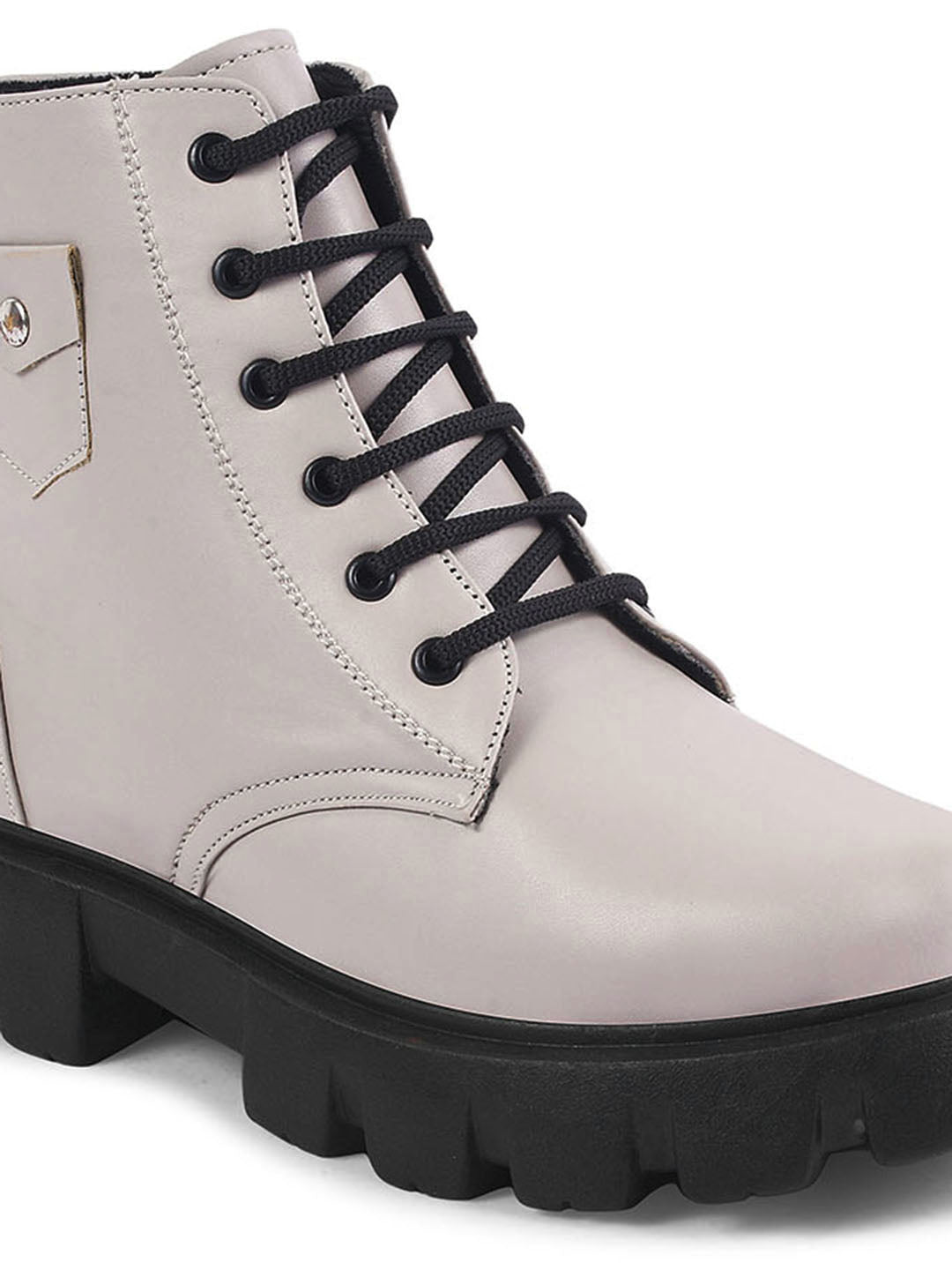 Jm Looks lace-up combat boots with a heavy-duty sole
 Cream