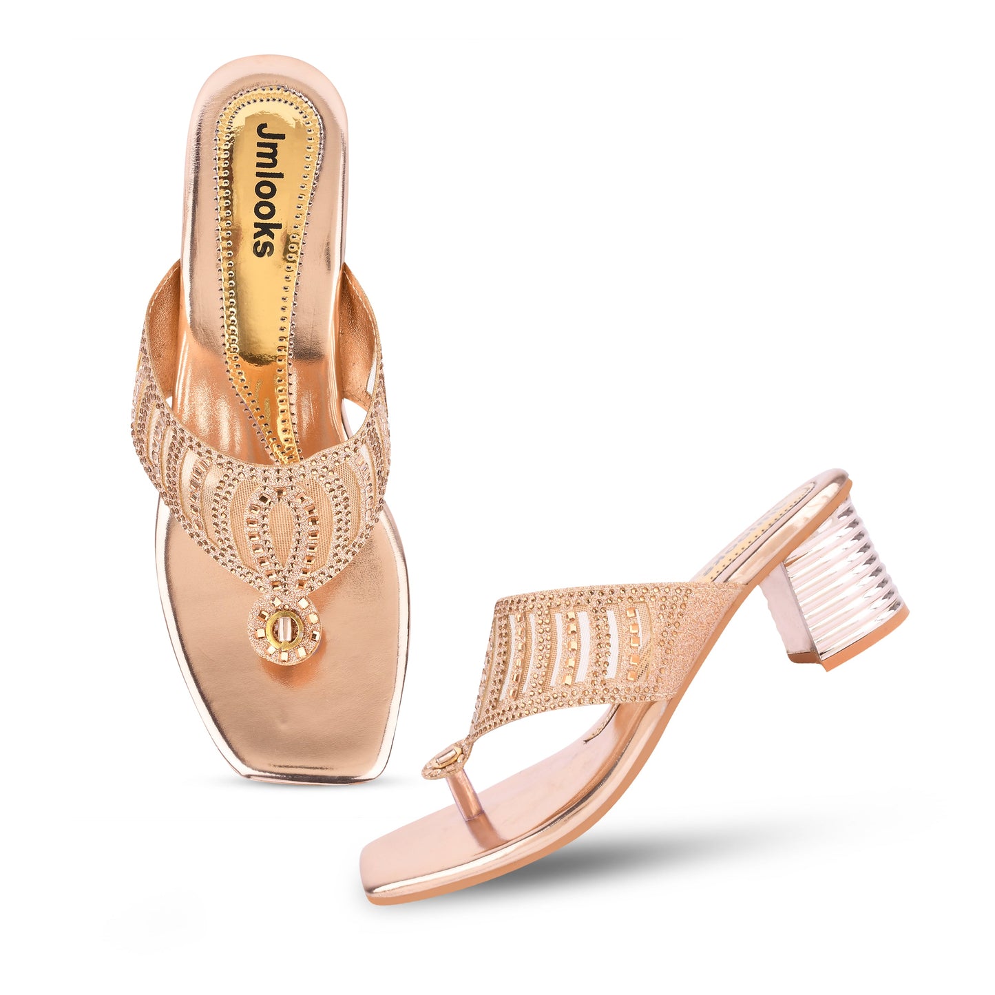 Jm Looks open-toe heels with an embellished broad strap and a textured block heel
 Sultan