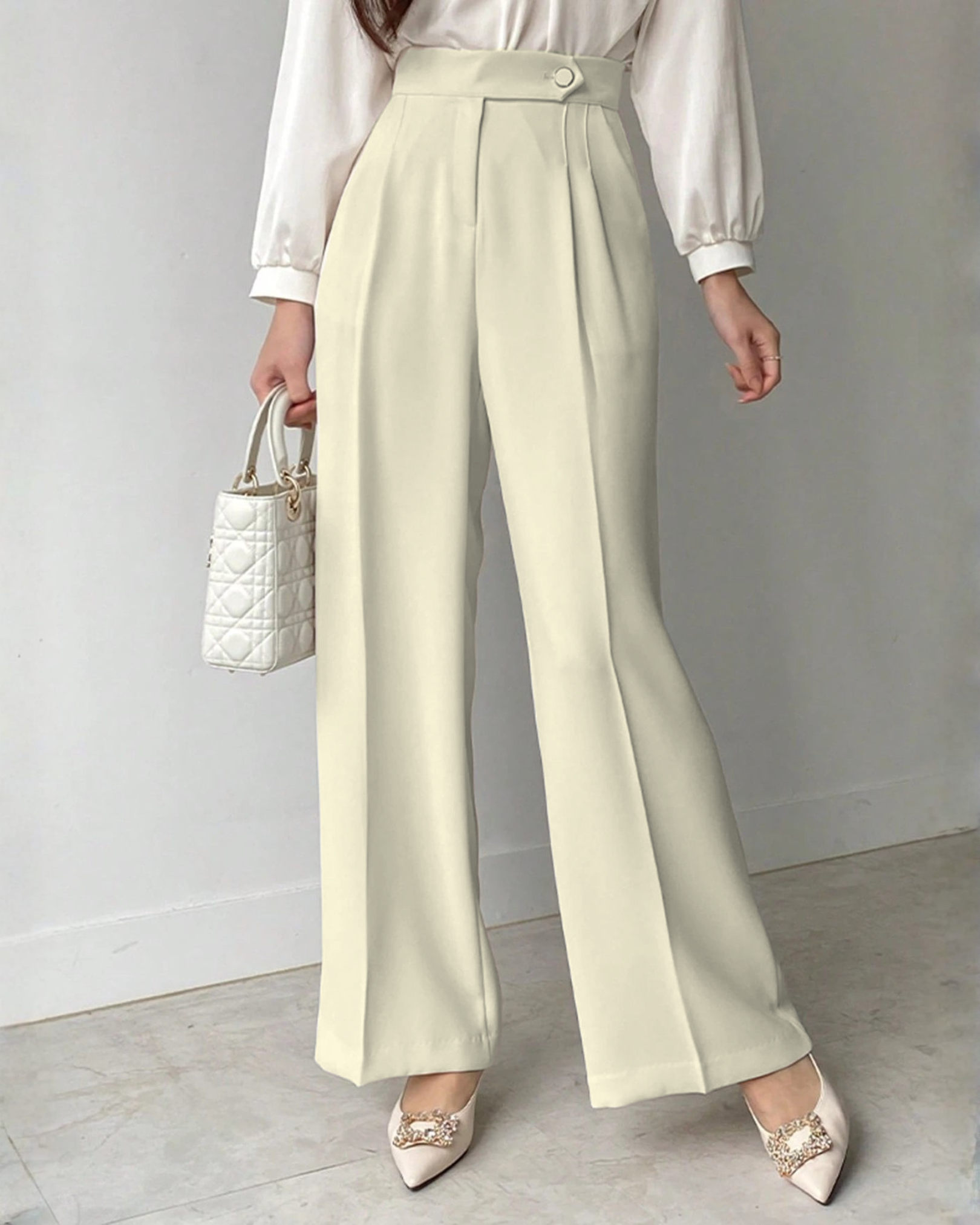 Pleated High-Rise Flowy Pants – JM LOOKS