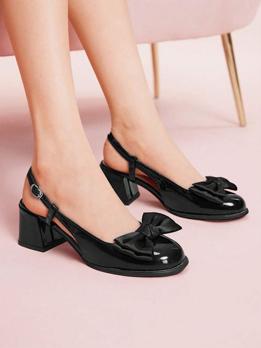 Glossy Bow Block Heels