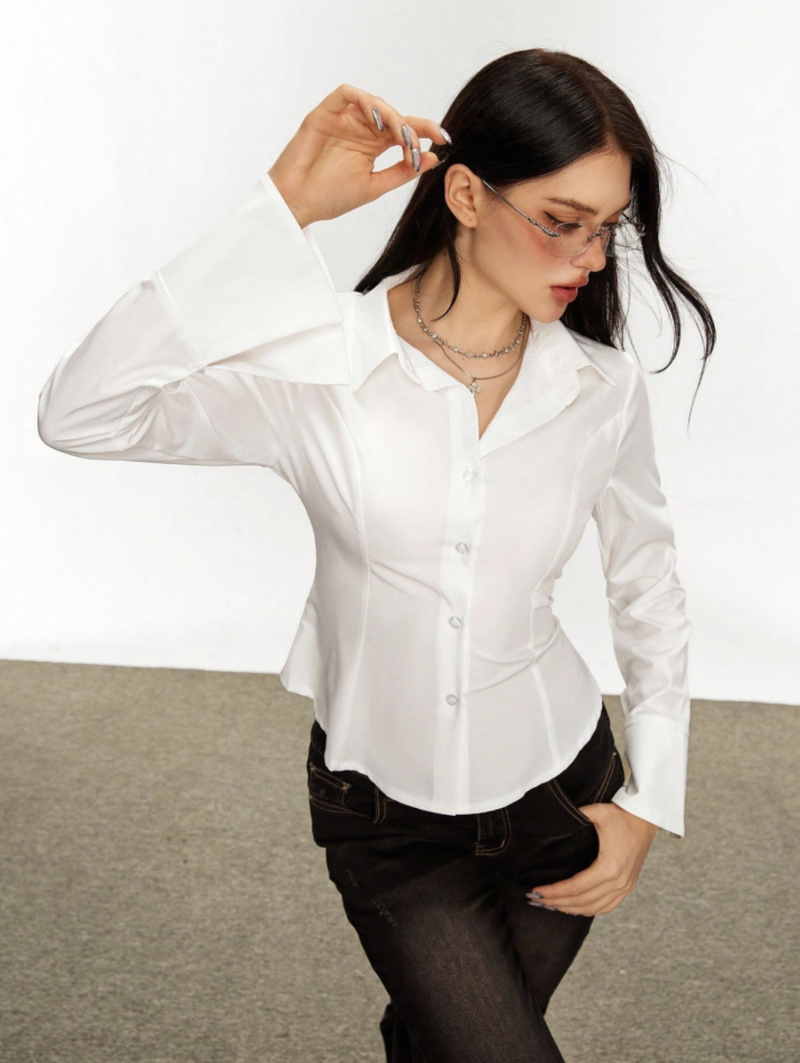 White Fitted Shirt with Back Lace-Up