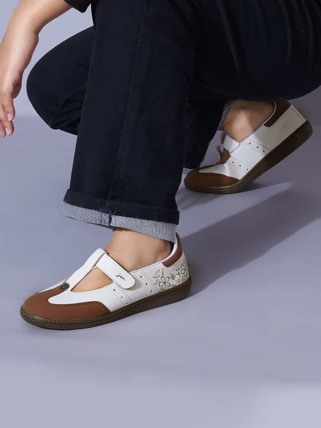 Women T-Strap Embellished ballet Sneaker Shoes
