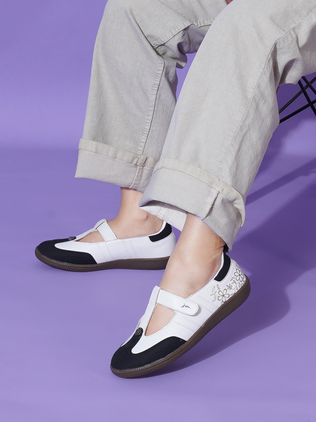 Women T-Strap Embellished ballet Sneaker Shoes