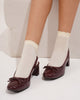 Slingback Glossy Block Heels With Bow in Cherry / 36