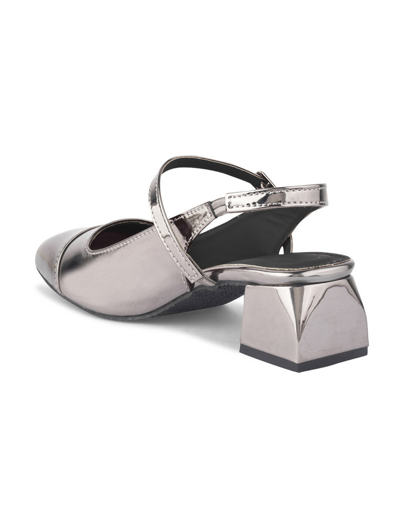 Slingback Glossy Block Heels With Buckle - 36