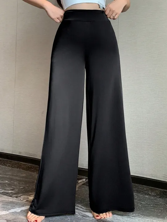 Black wide leg palazzo pants for women high waisted flowy stretchy comfortable trousers everyday wear