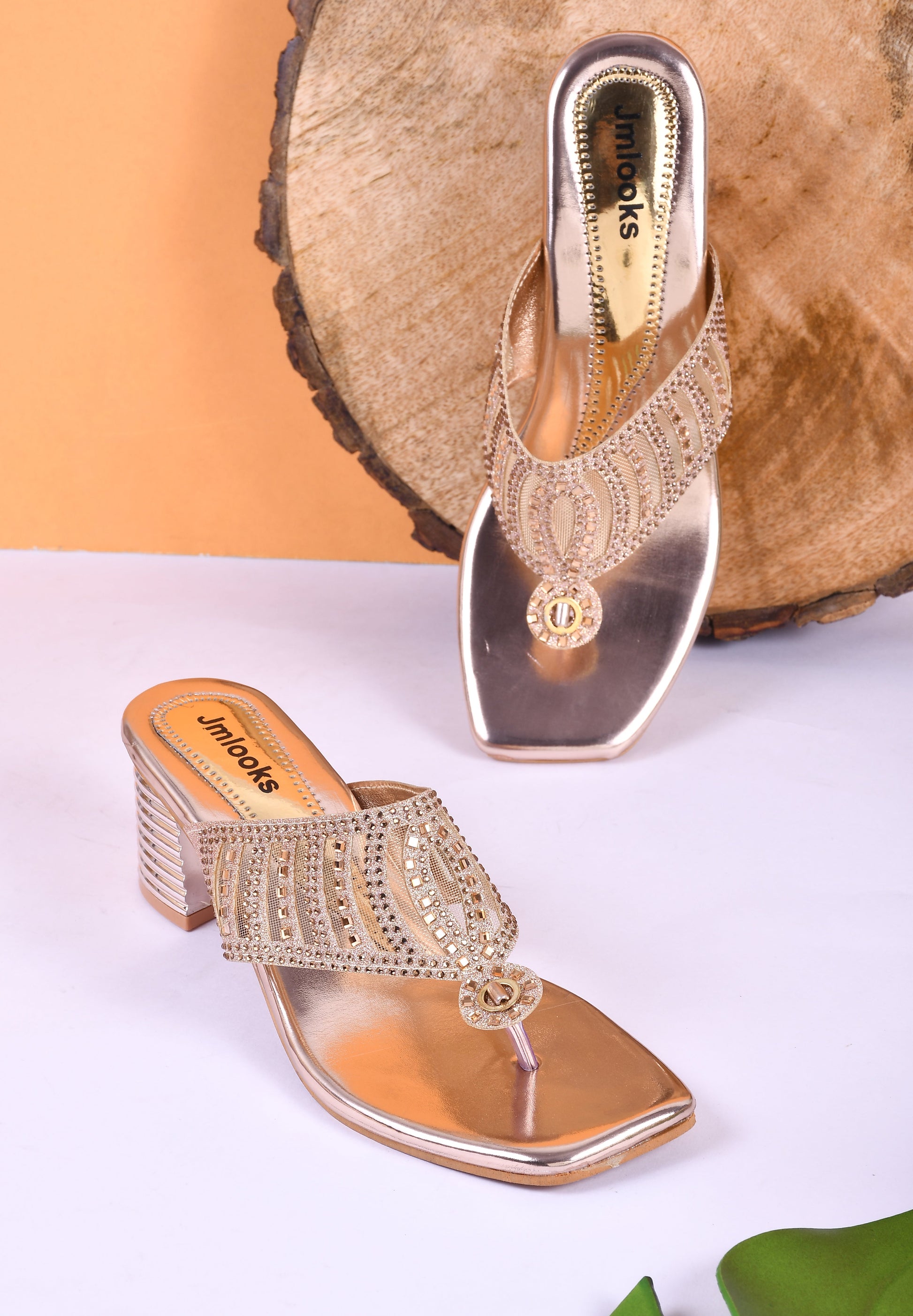 Jm Looks open-toe heels with an embellished broad strap and a textured block heel
 Sultan