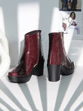Glossy Finish Block Heel Boot for Women - Cherry / 37