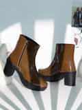 Glossy Finish Block Heel Boot for Women - Brown / 37