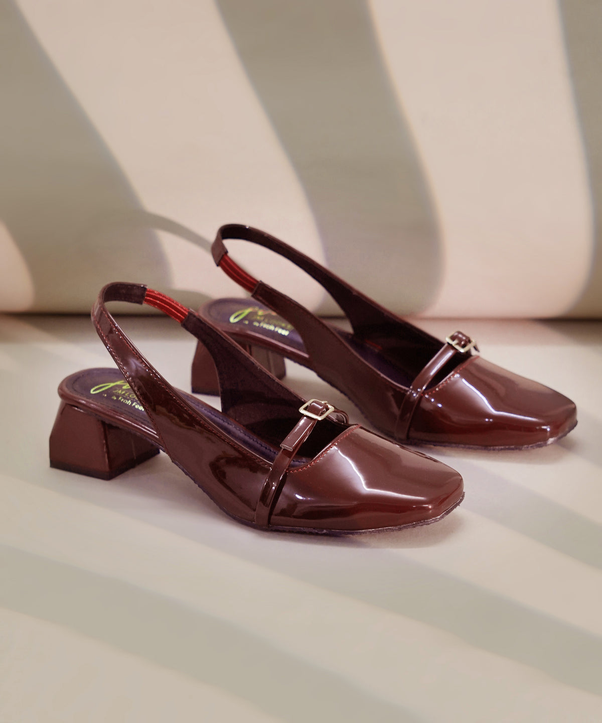 JM LOOKS Square Toe Slingback Block Heel Sandals with Buckle Accent