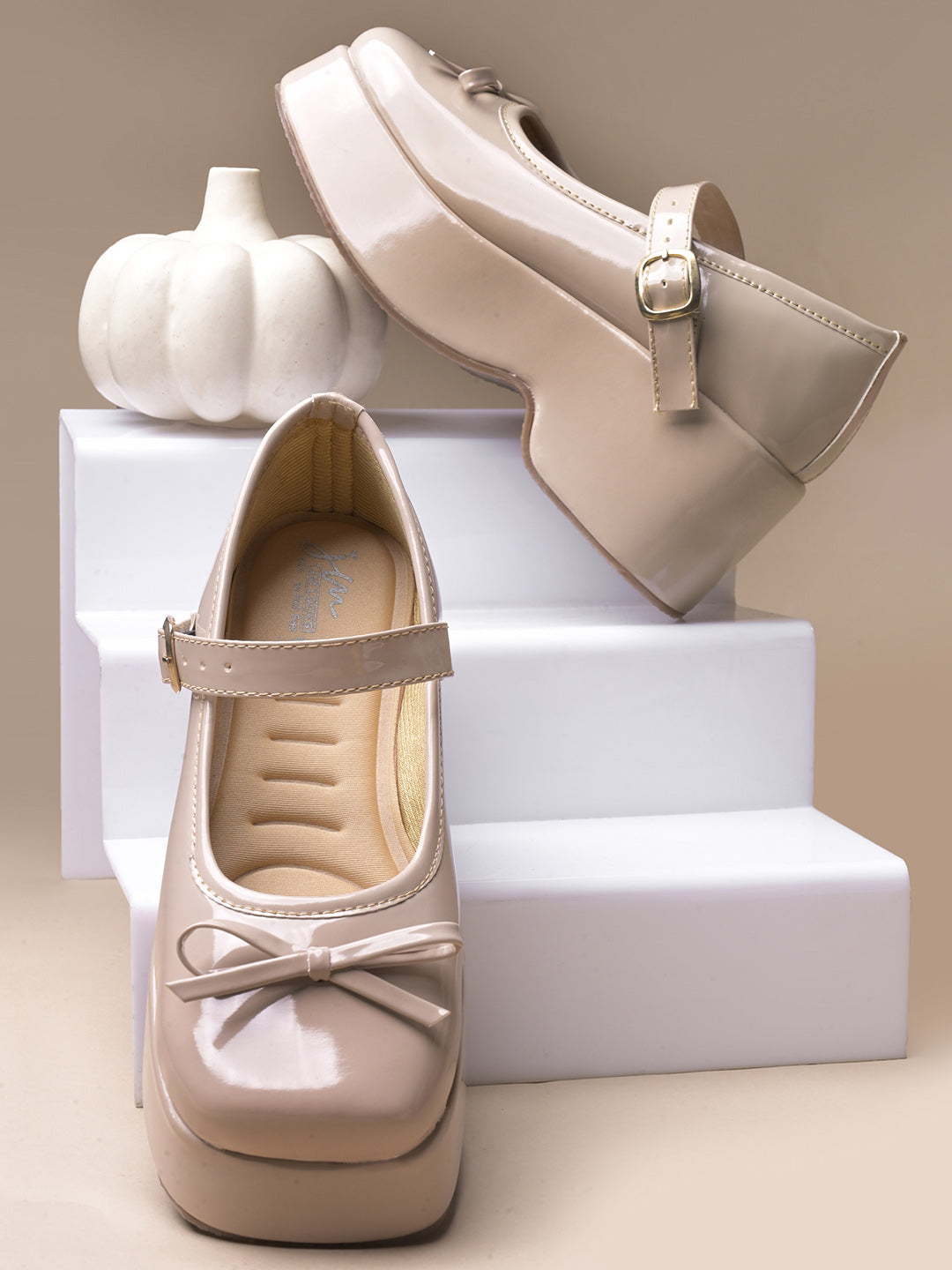 JM LOOKS Glossy Cherry Chunky Platform Mary Jane Shoes with Bow