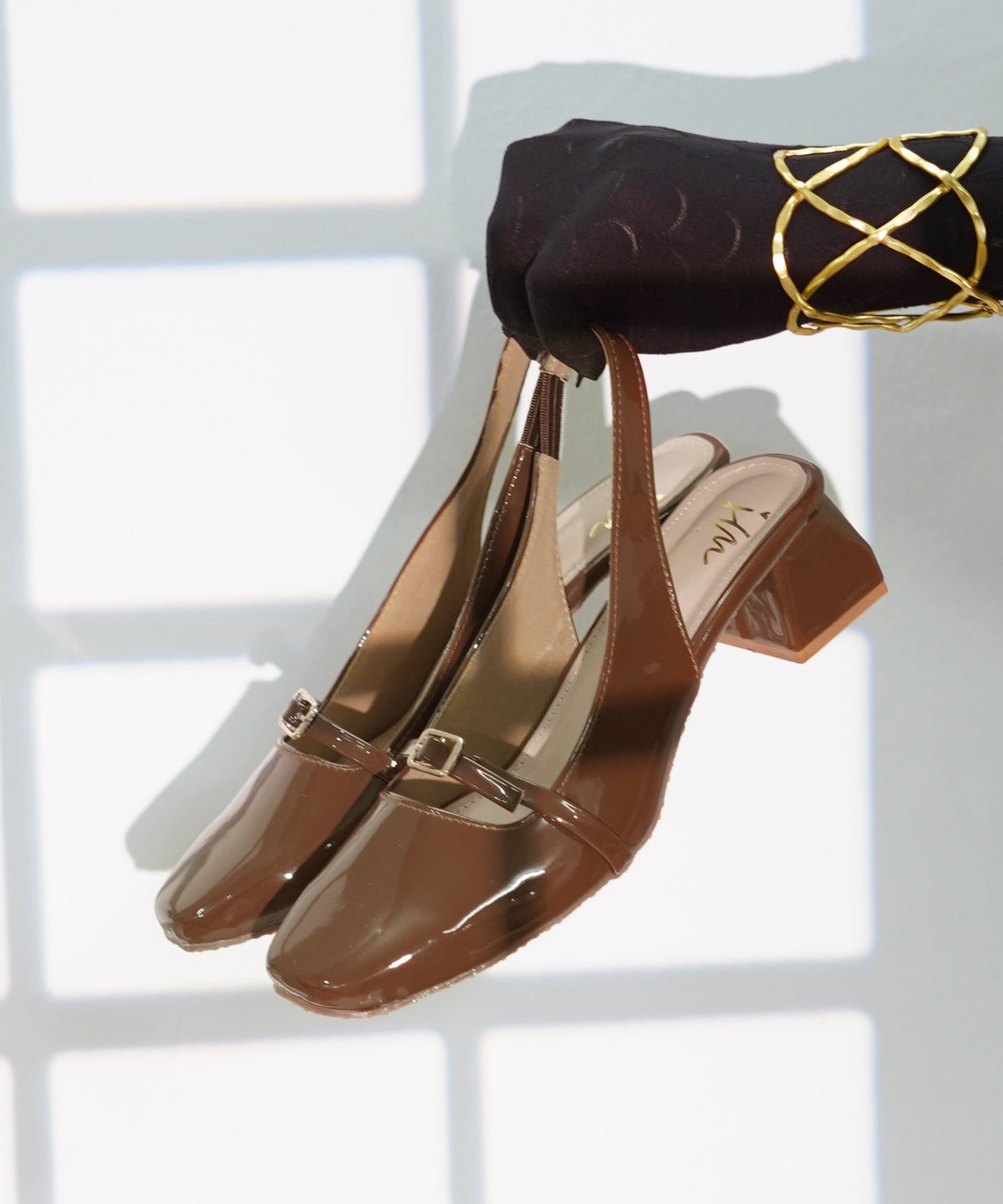 JM LOOKS Square Toe Slingback Block Heel Sandals with Buckle Accent