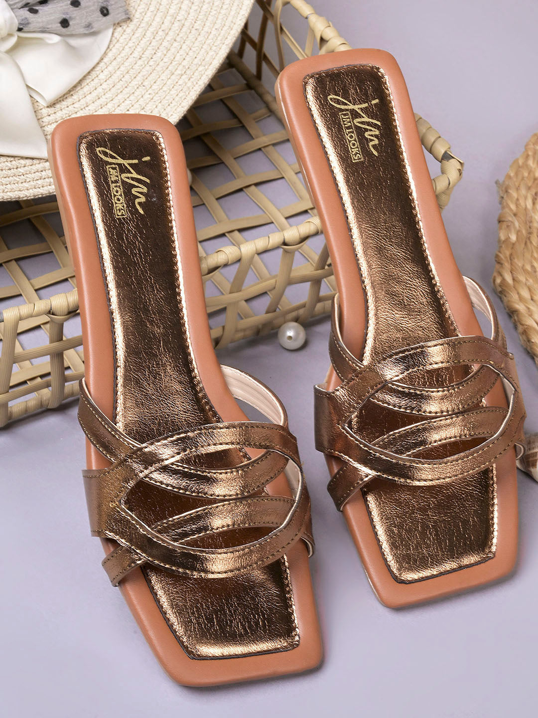Women Multi-Strap Square Toe Flat Slide Sandals