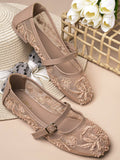 Sheer Floral Embroidered Flat Sandals - Beige / 36