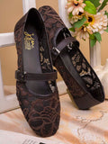Elegant Lace Pattern Women Flat Sandals with Adjustable Strap - Brown / 37