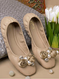 Elegant Floral Corsage Flat Rocker Sole Ballerina - D-Cream / 36