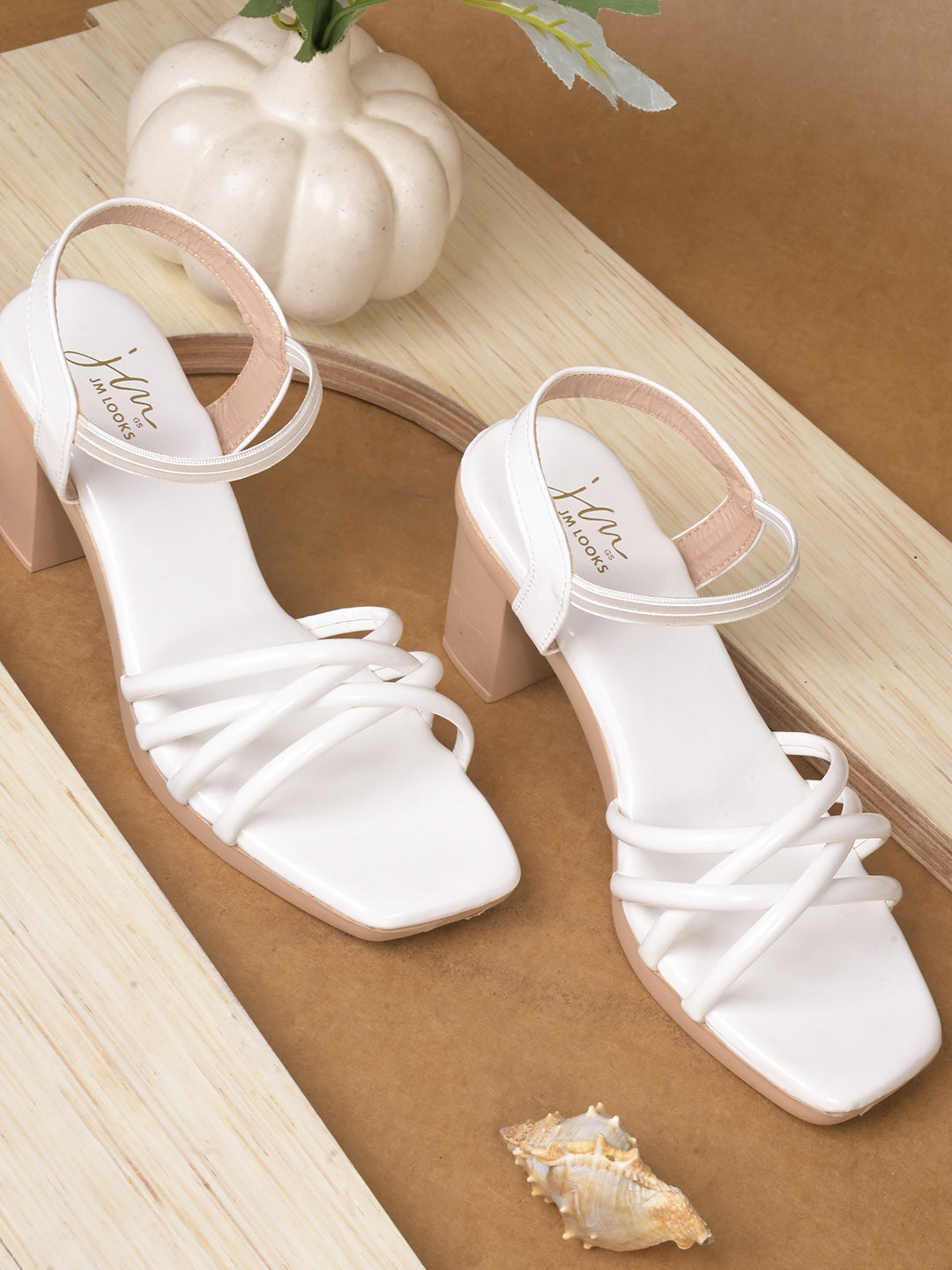 Glossy Finish Strap Block Heel Sandals
