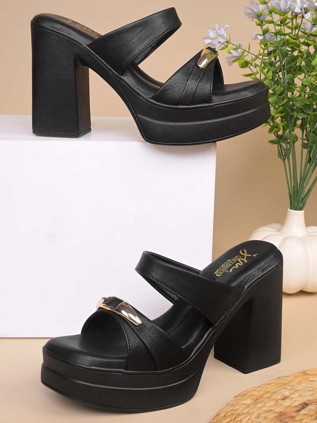 Metallic Accent Platform High Heel Sandals for Women