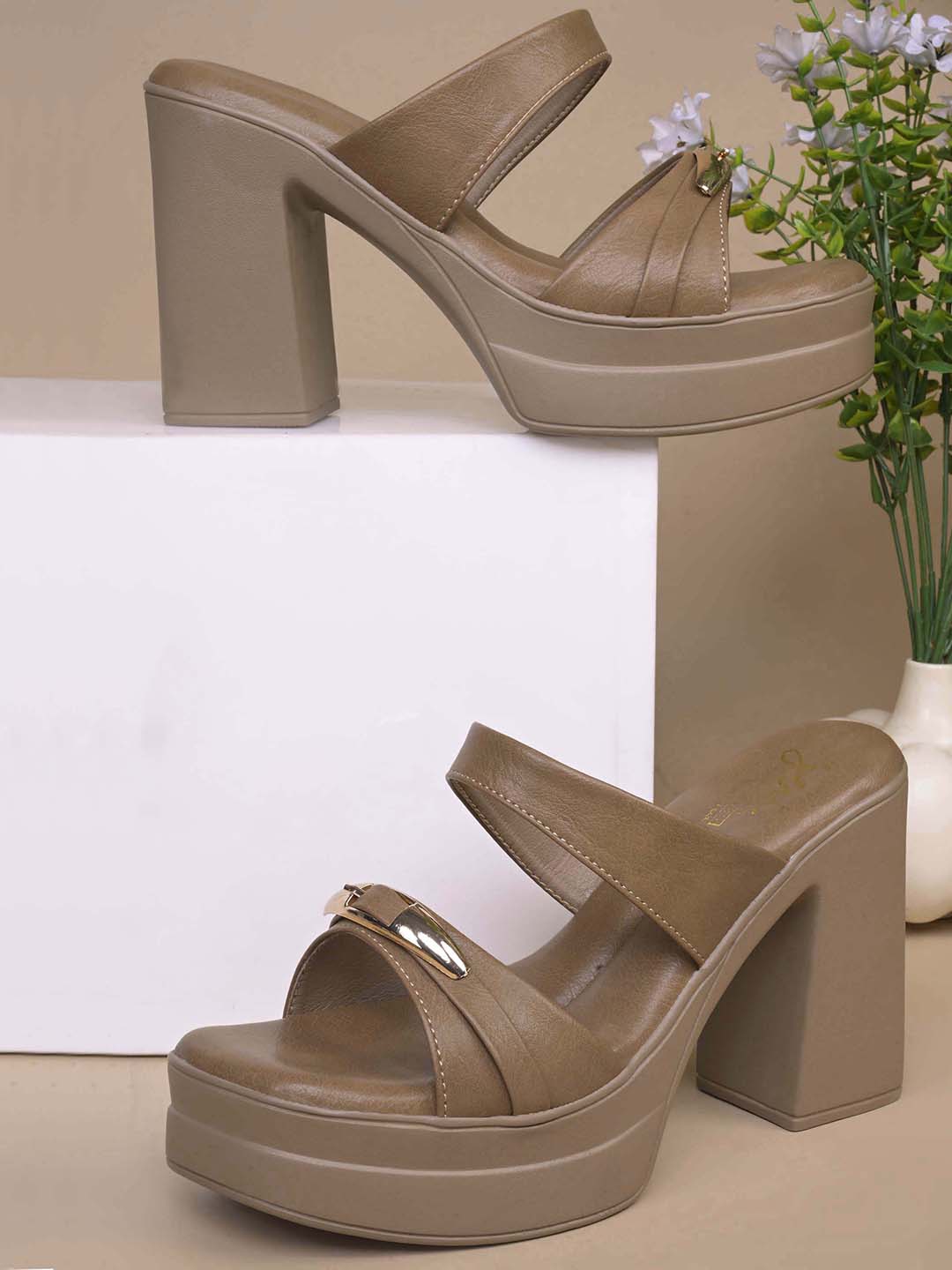 Metallic Accent Platform High Heel Sandals for Women