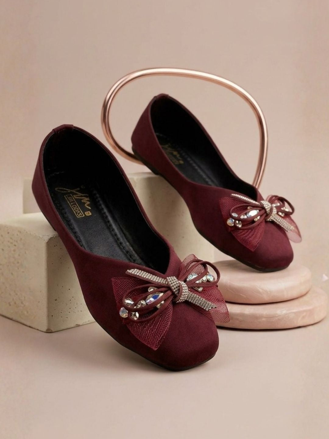 JM LOOKS Pointed Toe Mesh Bow Flat Sandals with Crystal Trim Accent