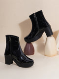 Glossy Finish Block Heel Boot for Women - Black / 37