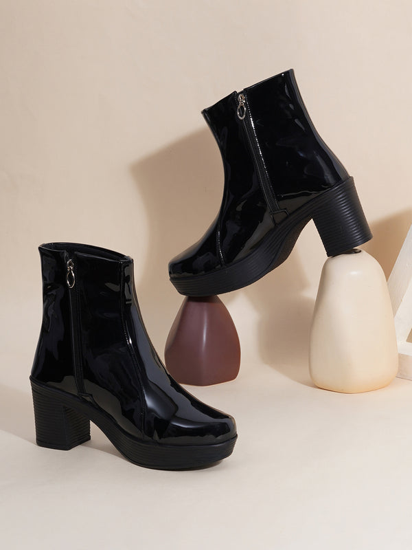 Glossy Finish Block Heel Boot for Women