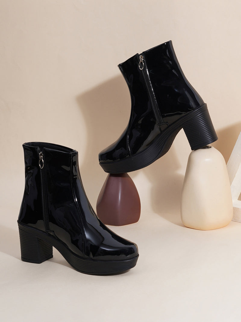 Glossy Finish Block Heel Boot for Women
