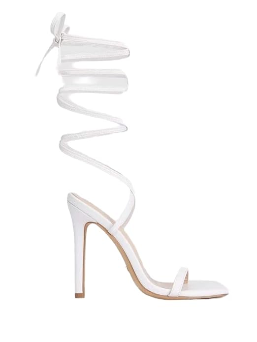lace-up stiletto heels with thin straps wrapping around the ankles
 White
