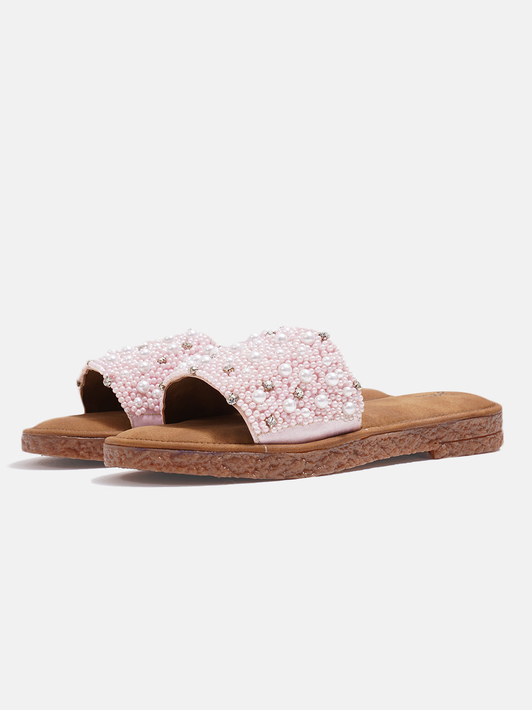 Jm Looks slide sandals with an embellished top strap Peach