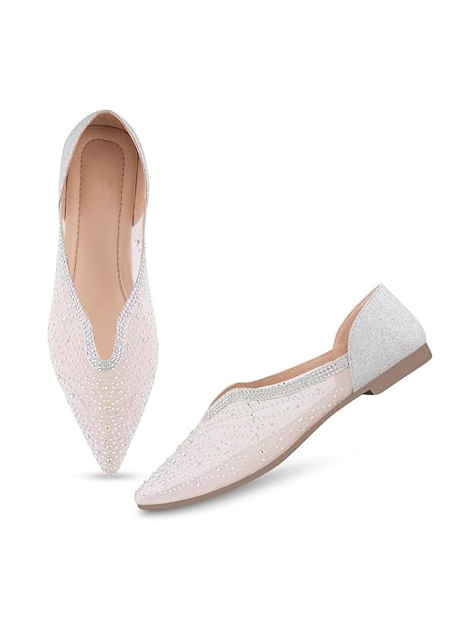 Rhinestone pointed toe Mojaris For Women Silver