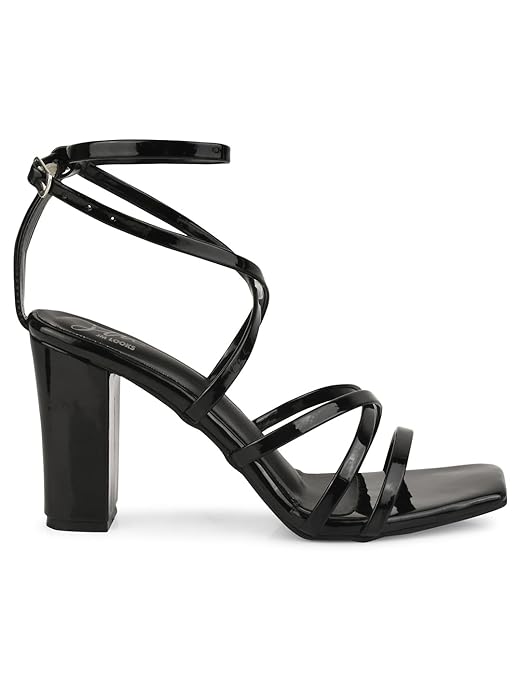 Strappy Chunky Heeled Sandals | Buckle Fastening for Women & Girls Black