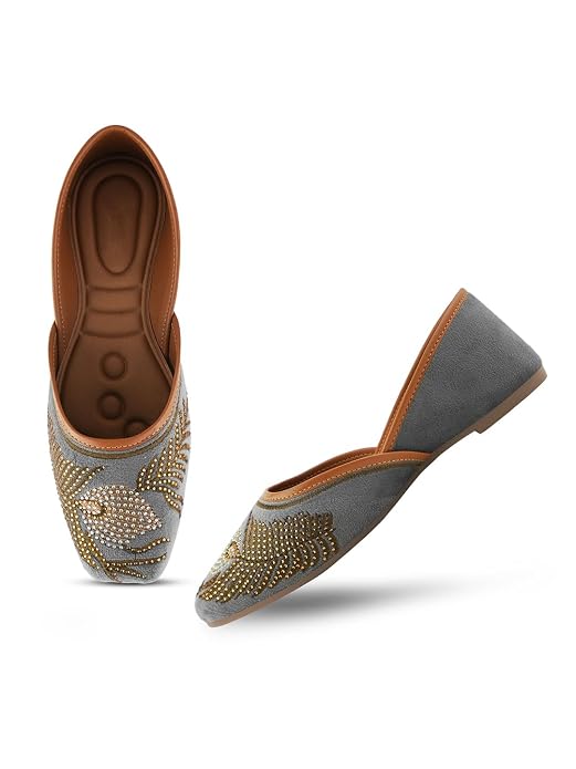 Grey Embellished Slip-On ethnic Punjabi Wedding Jutti for Women 