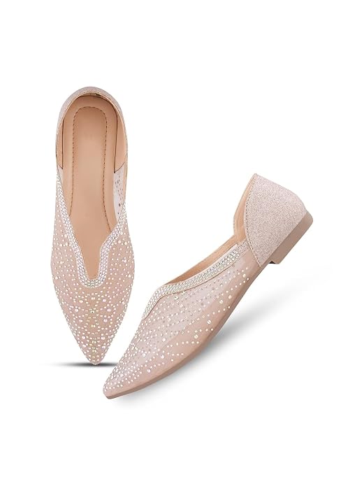 Rhinestone pointed toe Mojaris For Women Rose Gold