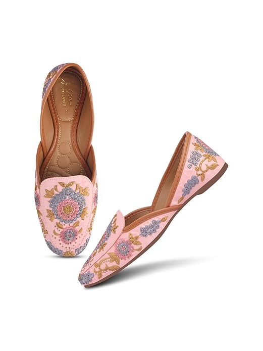 JM Looks Embroidered Floral Jutti Flat