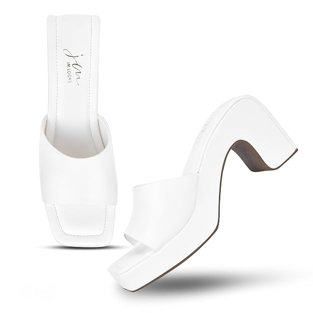 Women's Open-Toe Chunky Heeled Sandals for Women and Girls White