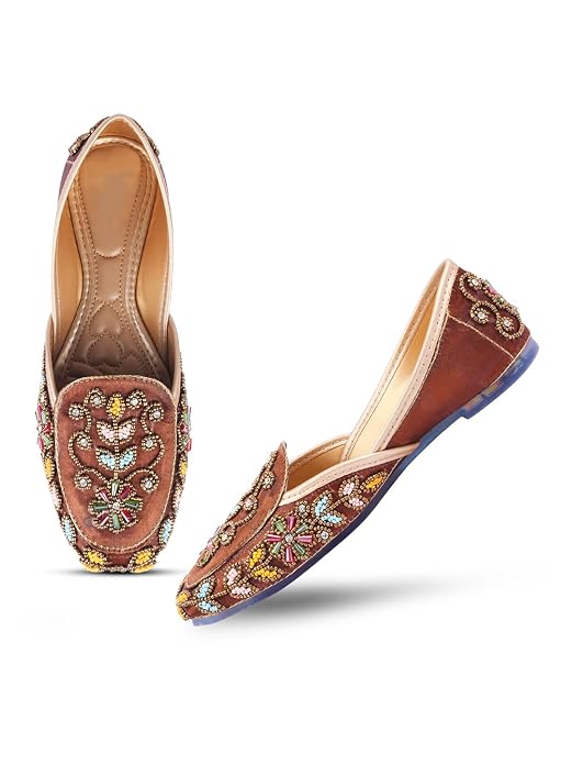 Ethnic Embroidered Square Toe punjabi Jutti for Women Copper