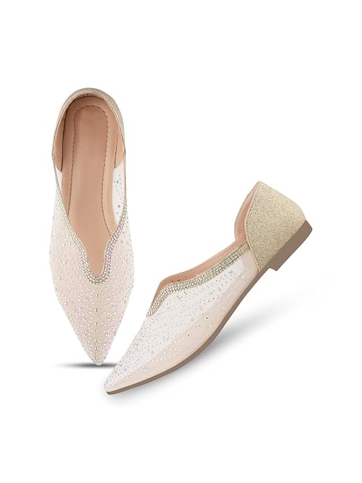 Rhinestone pointed toe Mojaris For Women Gold
