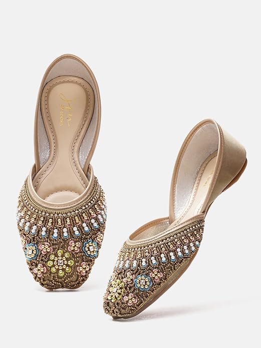 Handcrafted Embroidered Punjabi Jutti for Women with Pearl Bead Work Green