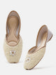 JM Looks Sequin Embellished Floral Jutti in White / 36