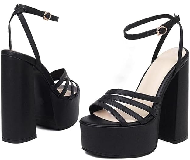 Trendy Fashion Block High Heels Sandals for Women and Girls Black