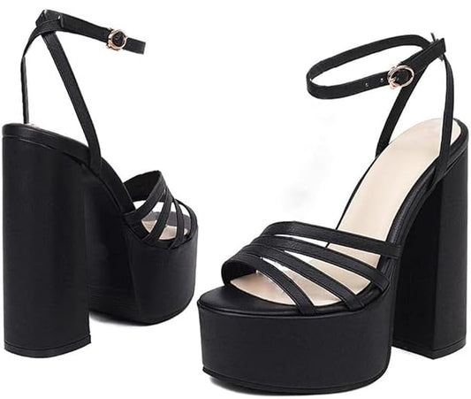Trendy Fashion Block High Heels Sandals for Women and Girls Black