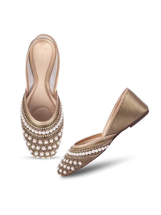 Ethnic Embellished Square Toe Mojaris for Women and Girls at JM LOOKS Green