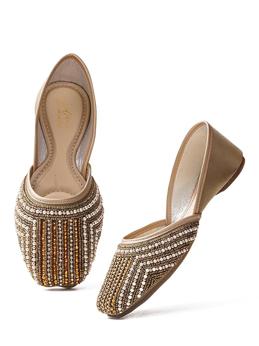 JM Looks Striped Beaded Festive Jutti