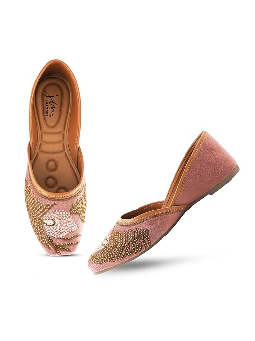Peach Embellished Slip-On ethnic Punjabi Wedding Jutti for Women 