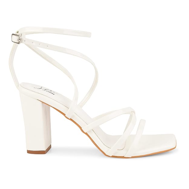 Strappy Chunky Heeled Sandals | Buckle Fastening for Women & Girls White